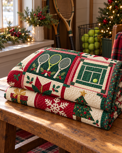 Mistletoe Match Point Quilt Blanket - folded mockup