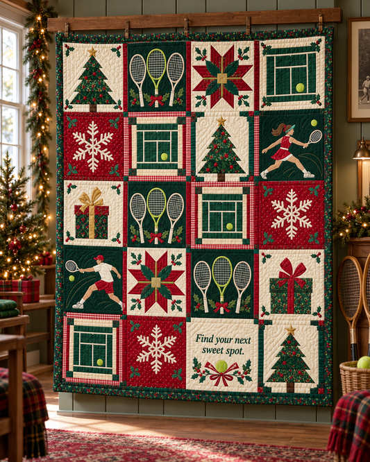 Mistletoe Match Point Quilt Blanket - hanging mockup