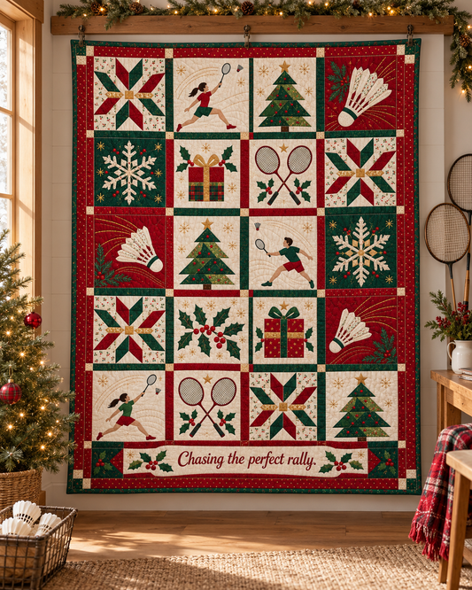 Shuttlecock Snowfall Quilt Blanket - hanging mockup