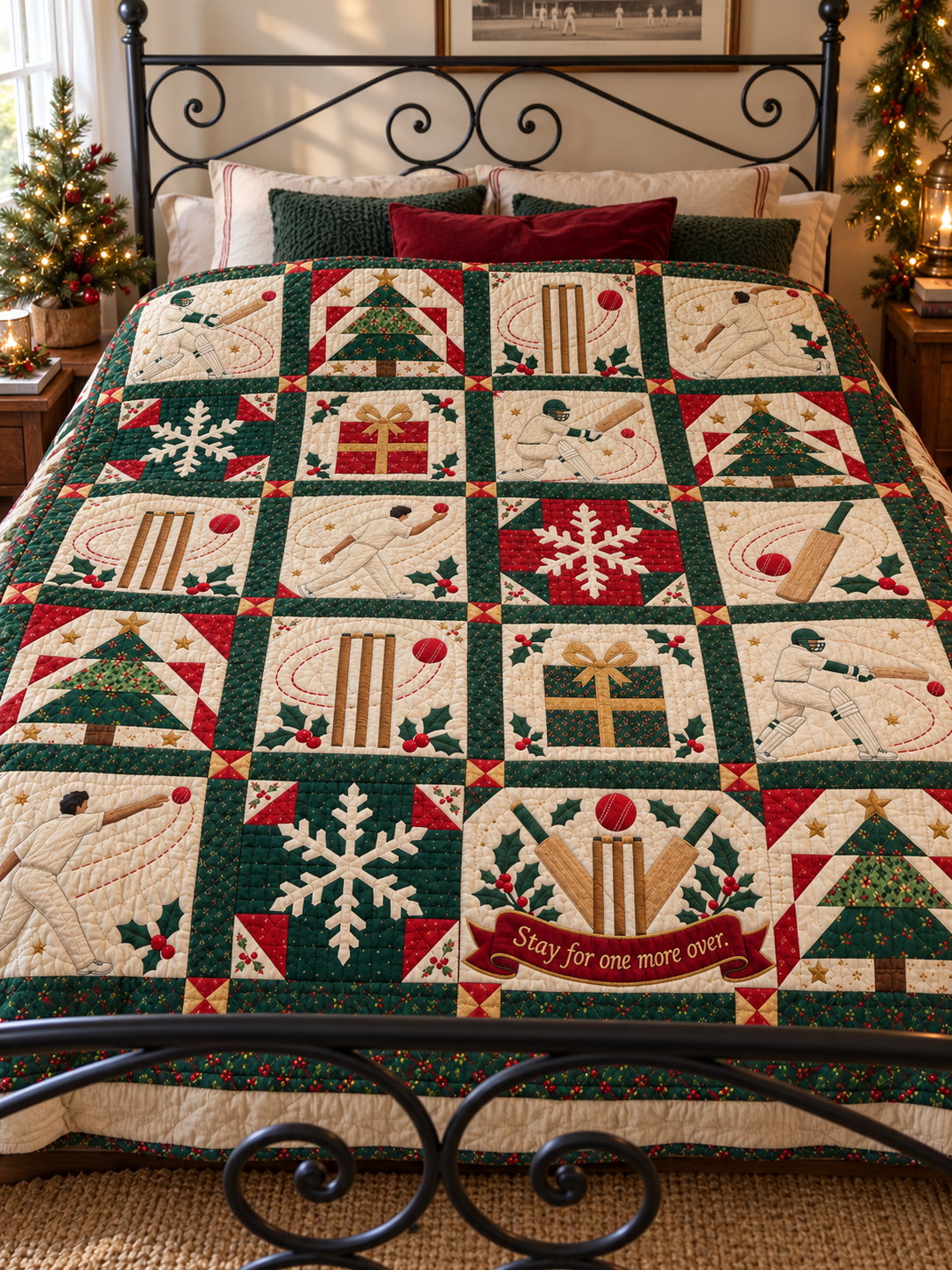 Christmas at the Wicket Quilt Blanket - bed mockup