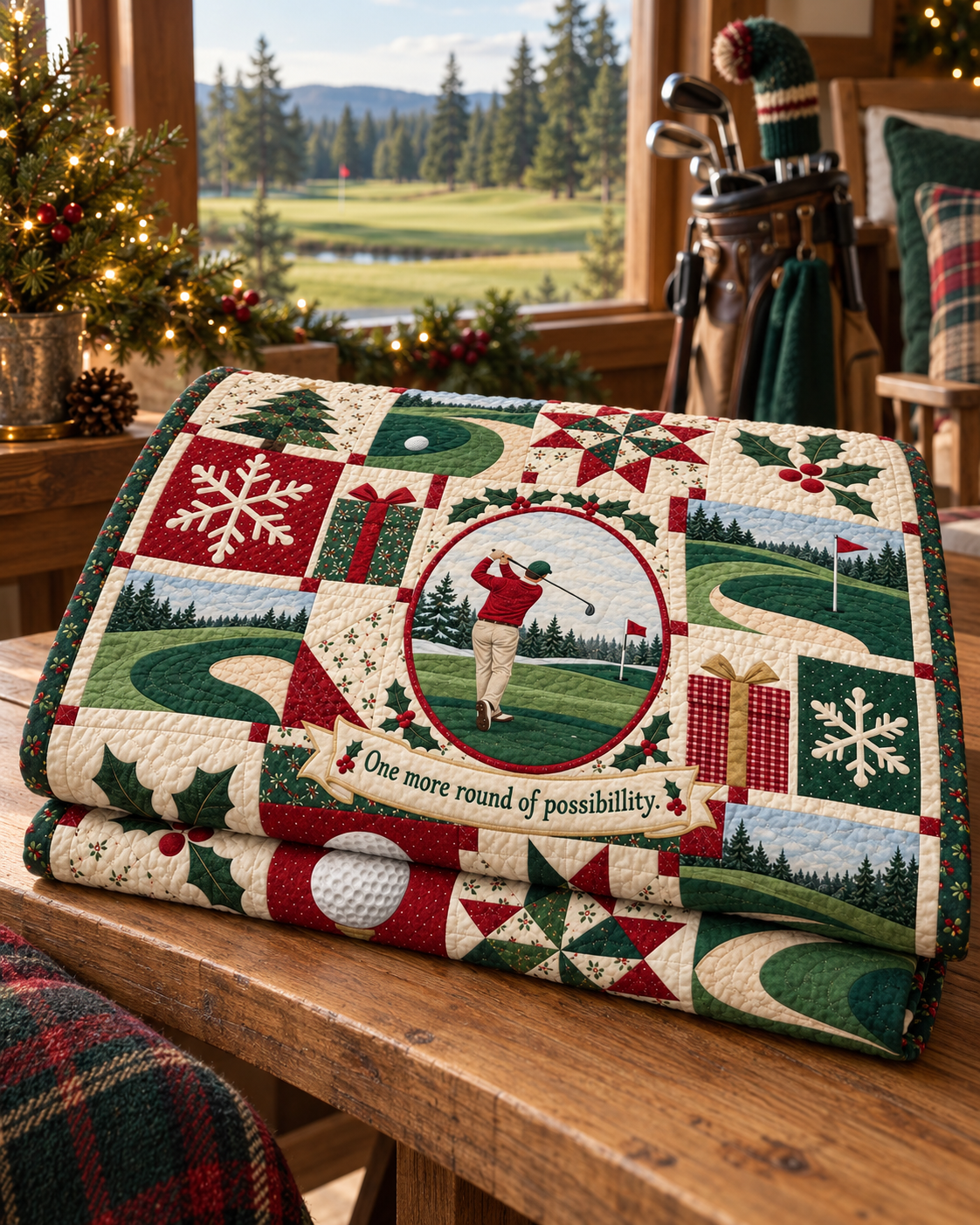 Evergreen Fairways Quilt Blanket - folded mockup