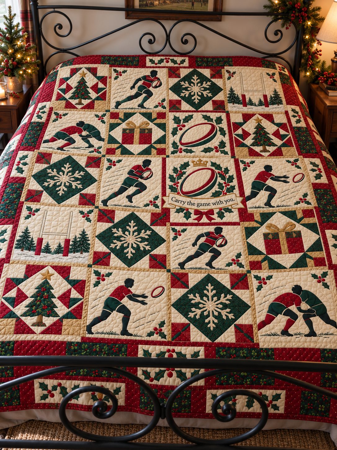 Yuletide Try Line Quilt Blanket - bed mockup