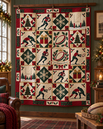 Yuletide Try Line Quilt Blanket - hanging mockup