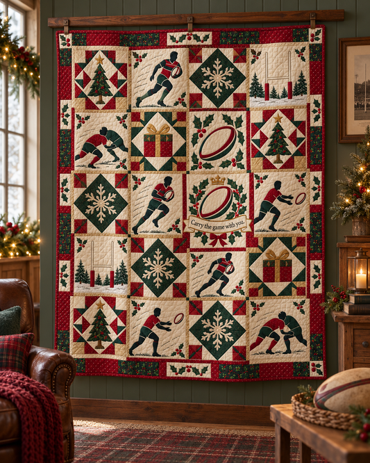 Yuletide Try Line Quilt Blanket - hanging mockup