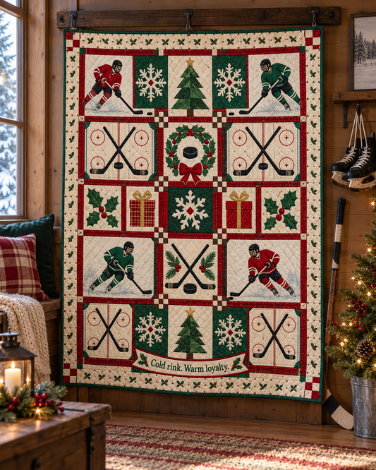 Cold Rink Christmas Quilt Blanket - hanging mockup