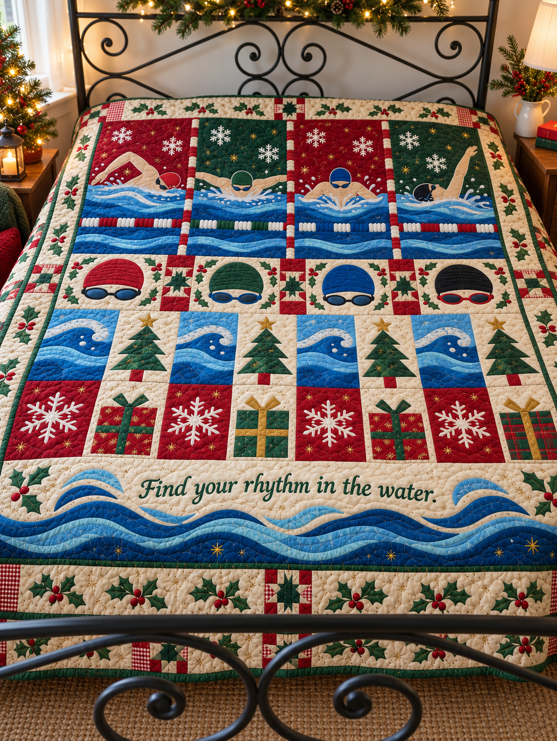 Festive Lanes Quilt Blanket - bed mockup