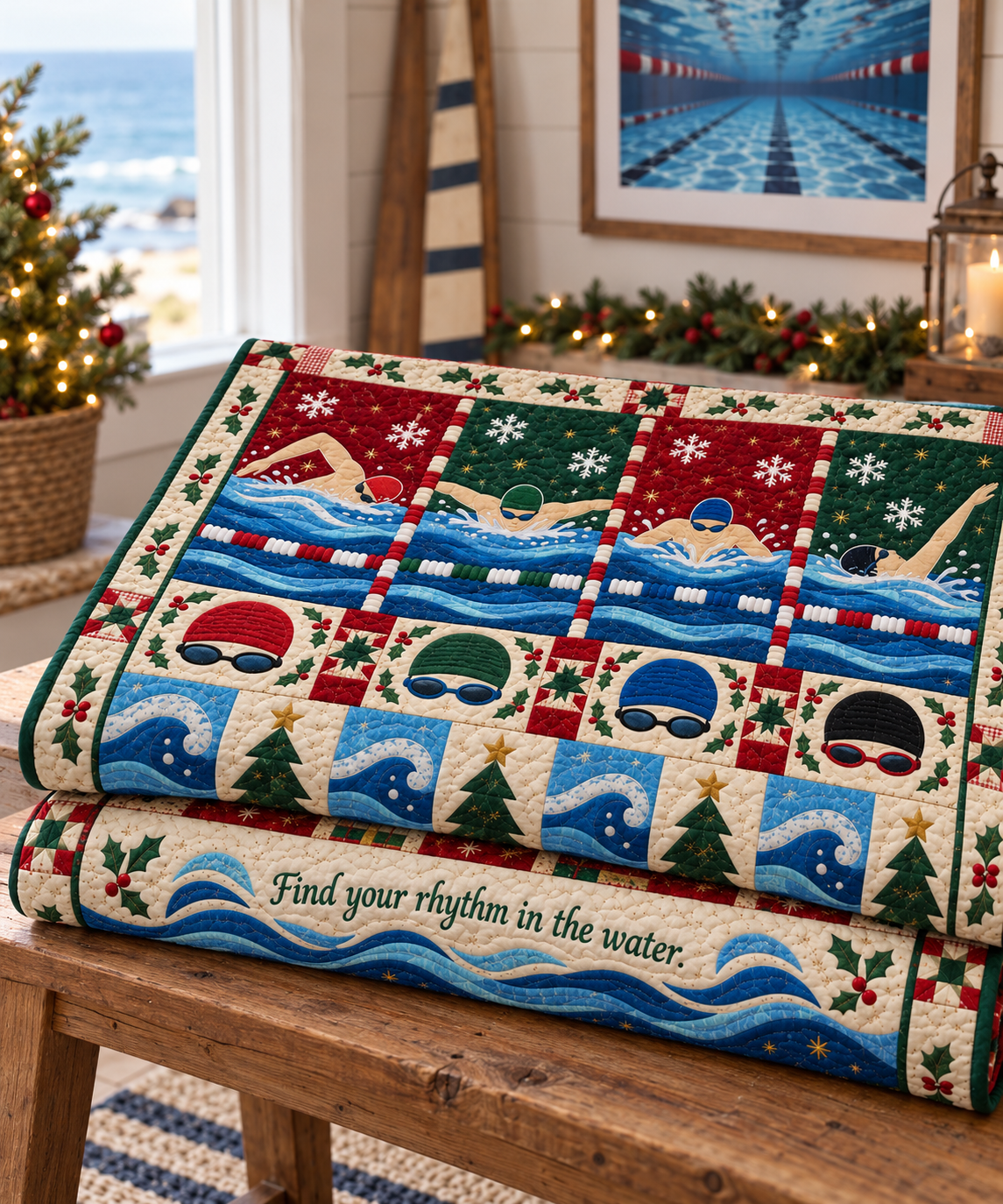 Festive Lanes Quilt Blanket - folded mockup