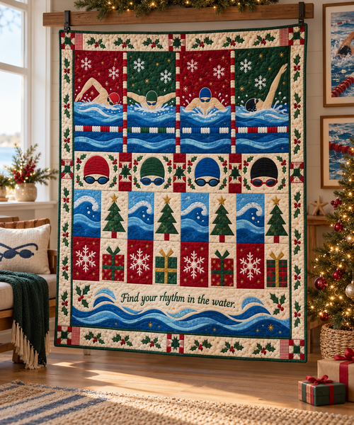 Festive Lanes Quilt Blanket - hanging mockup