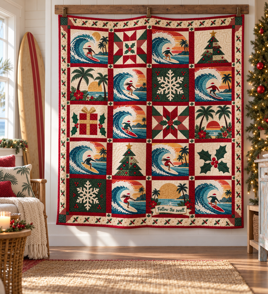 Surfside Christmas Quilt Blanket - hanging mockup