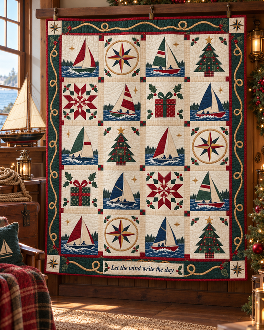 Christmas Under Sail Quilt Blanket - hanging mockup