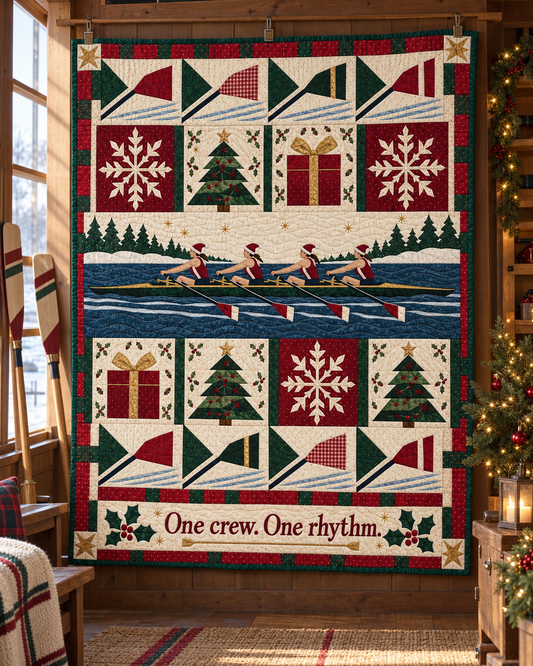 One Crew Christmas Quilt Blanket - hanging mockup