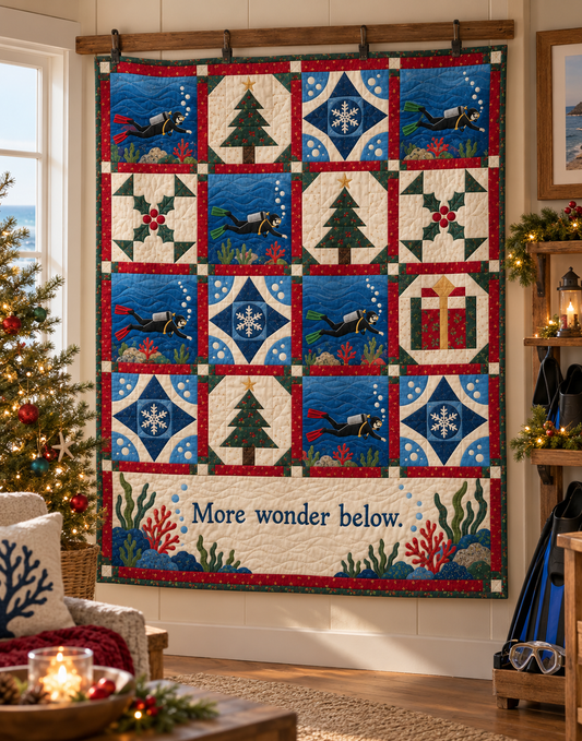 Christmas Below the Blue Quilt Blanket - hanging mockup