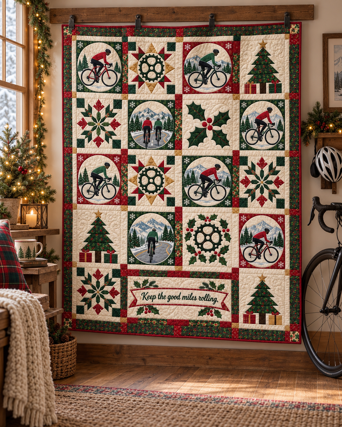Christmas in the Saddle Quilt Blanket - hanging mockup