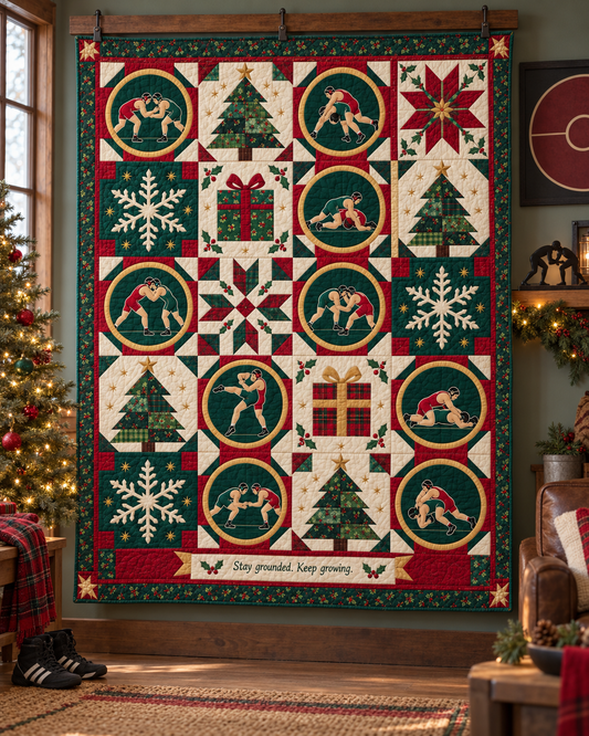 Yuletide Mat Circle Quilt Blanket - hanging mockup