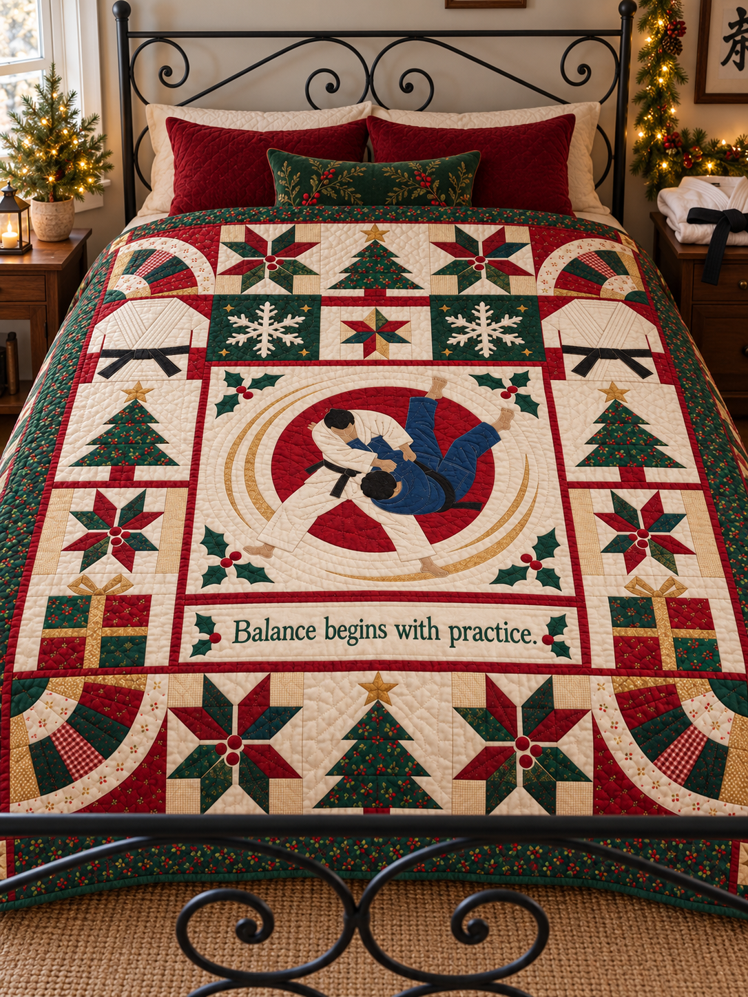 Season of Balance Quilt Blanket - bed mockup