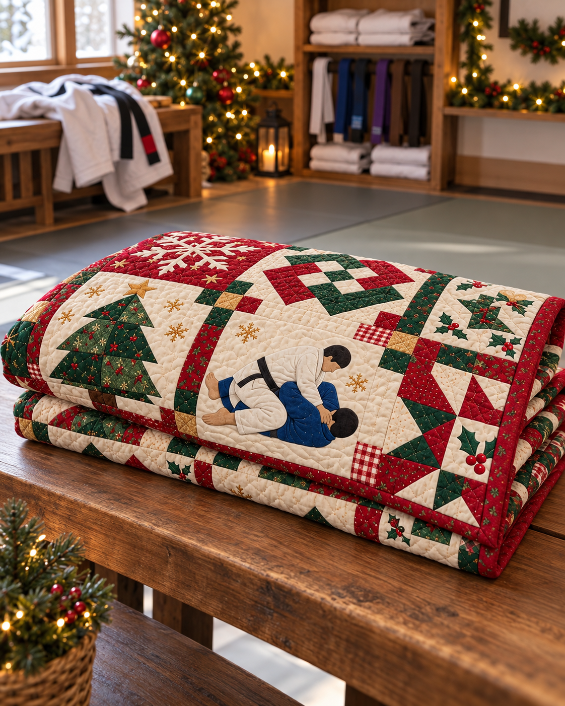 Holiday Mat Partners Quilt Blanket - folded mockup