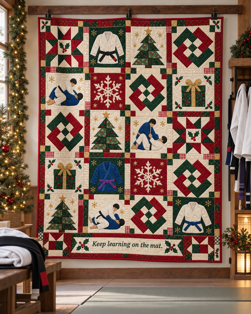 Holiday Mat Partners Quilt Blanket - hanging mockup