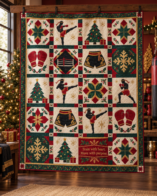 Golden Guard Christmas Quilt Blanket - hanging mockup