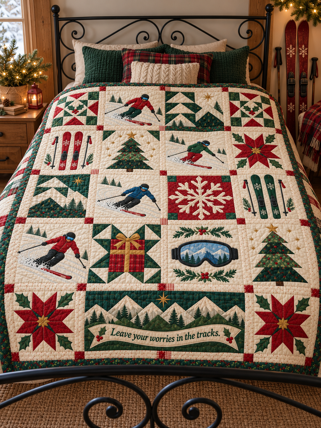 Snowbound Slalom Quilt Blanket - bed mockup