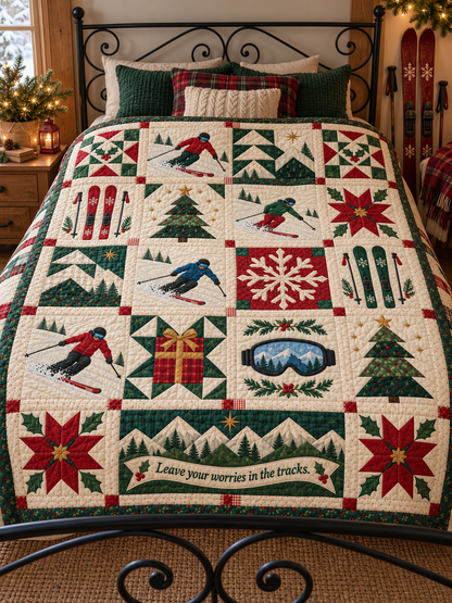 Snowbound Slalom Quilt Blanket - bed mockup