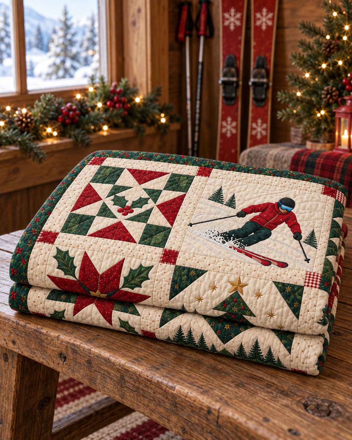 Snowbound Slalom Quilt Blanket - folded mockup