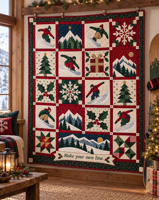 Powder Day Noel Quilt Blanket - hanging mockup