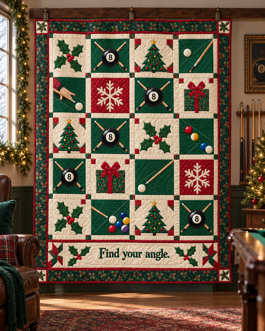 Eight Ball Evergreen Quilt Blanket - hanging mockup