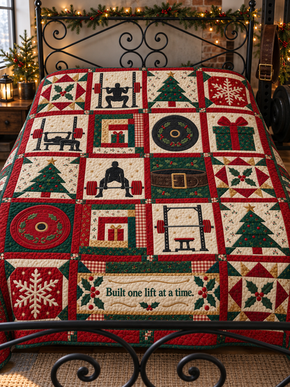 Season of Strength Quilt Blanket - bed mockup