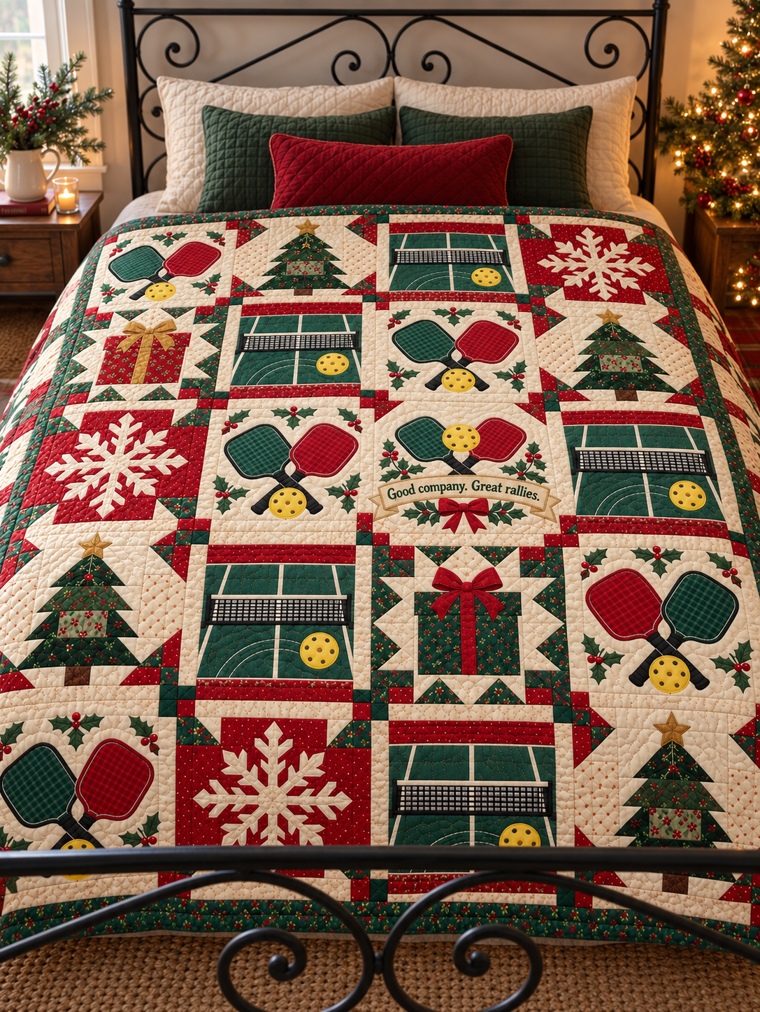 Merry Little Rally Quilt Blanket - bed mockup