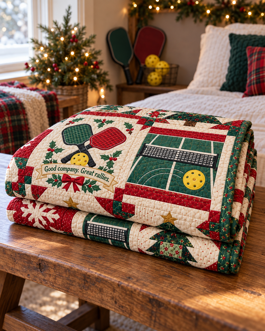 Merry Little Rally Quilt Blanket - folded mockup