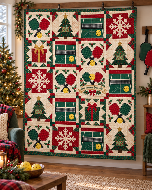 Merry Little Rally Quilt Blanket - hanging mockup