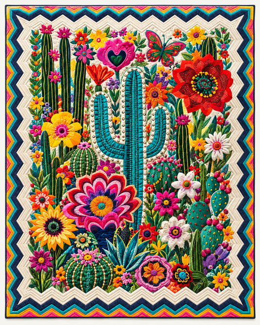 Vivid Cactus Flower Collage TD101026537 Quilt Blanket