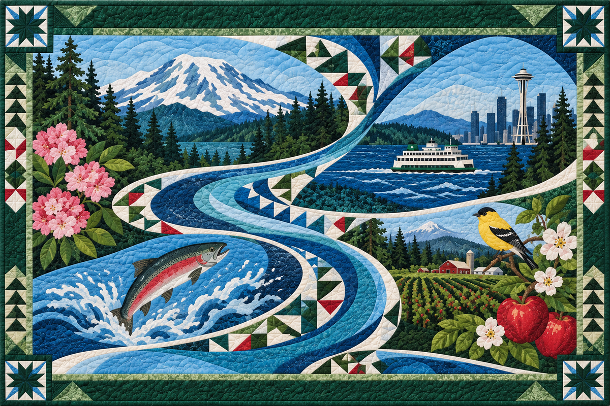 Washington Cascadia River Ribbon pillow cover design