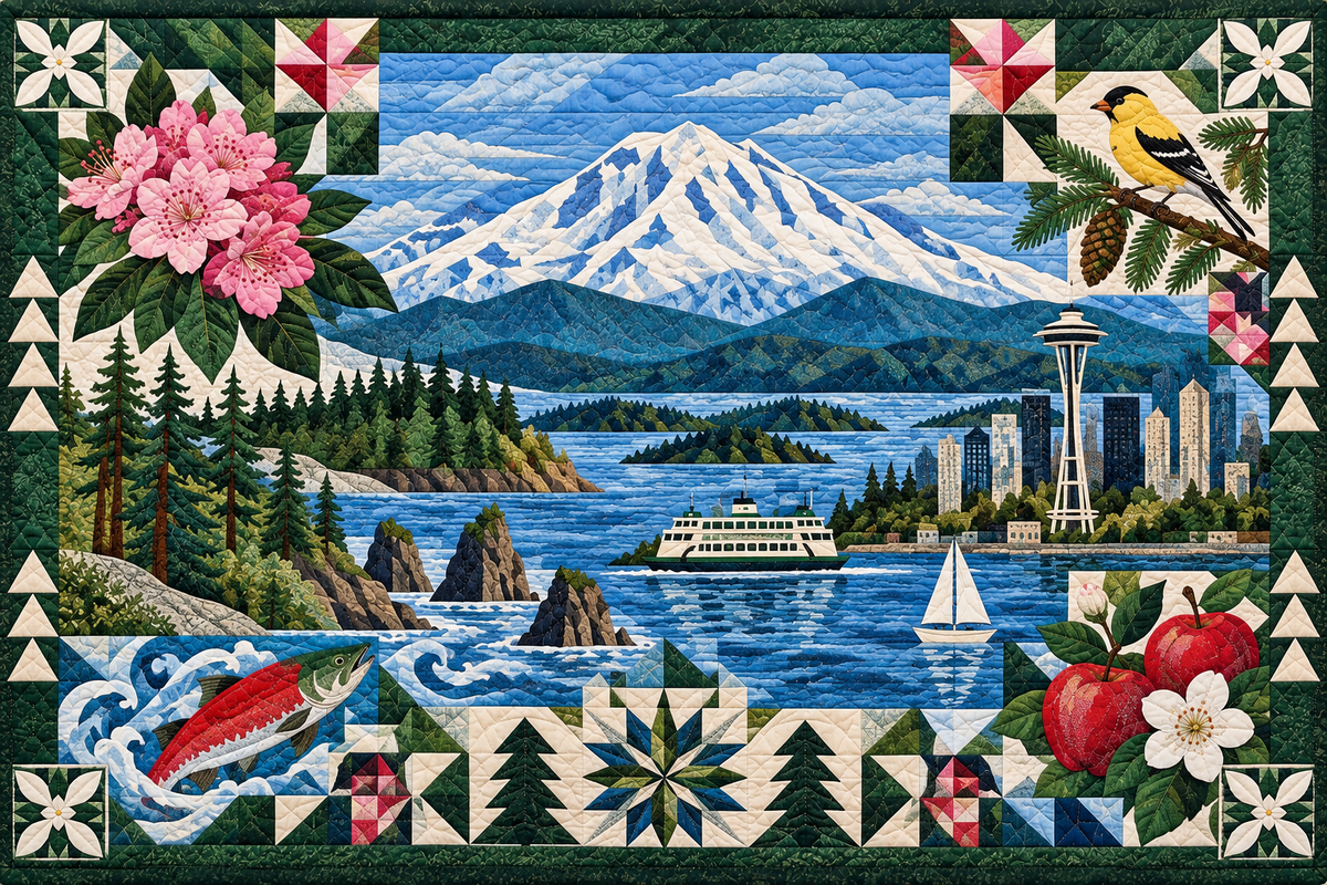 Washington Evergreen Sound Panorama pillow cover design