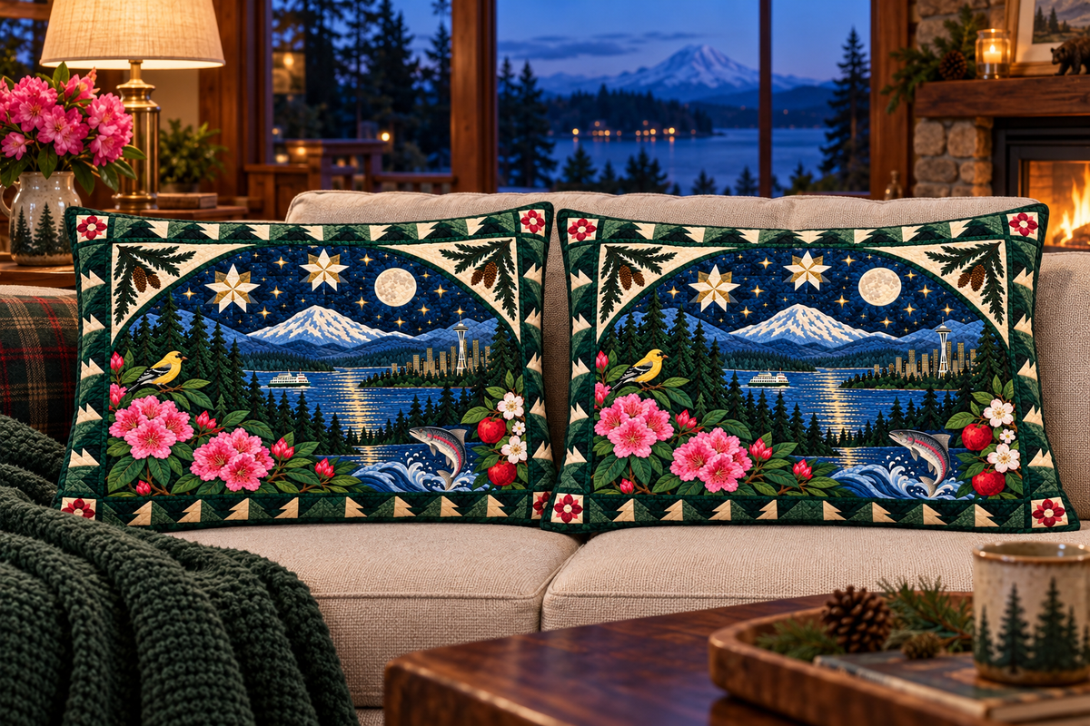 Washington Moonlit Rainier Garden couch mockup