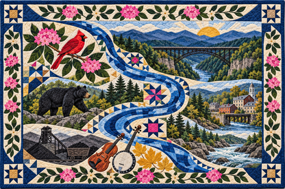 West Virginia Appalachian River Melody pillow cover design