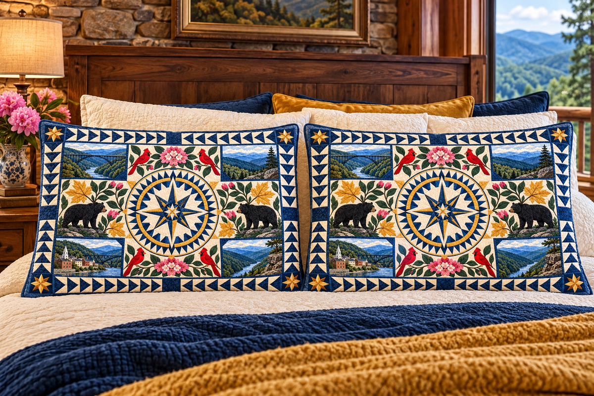 West Virginia Mountain Compass and Cardinals bed mockup