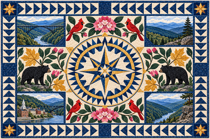 West Virginia Mountain Compass and Cardinals pillow cover design