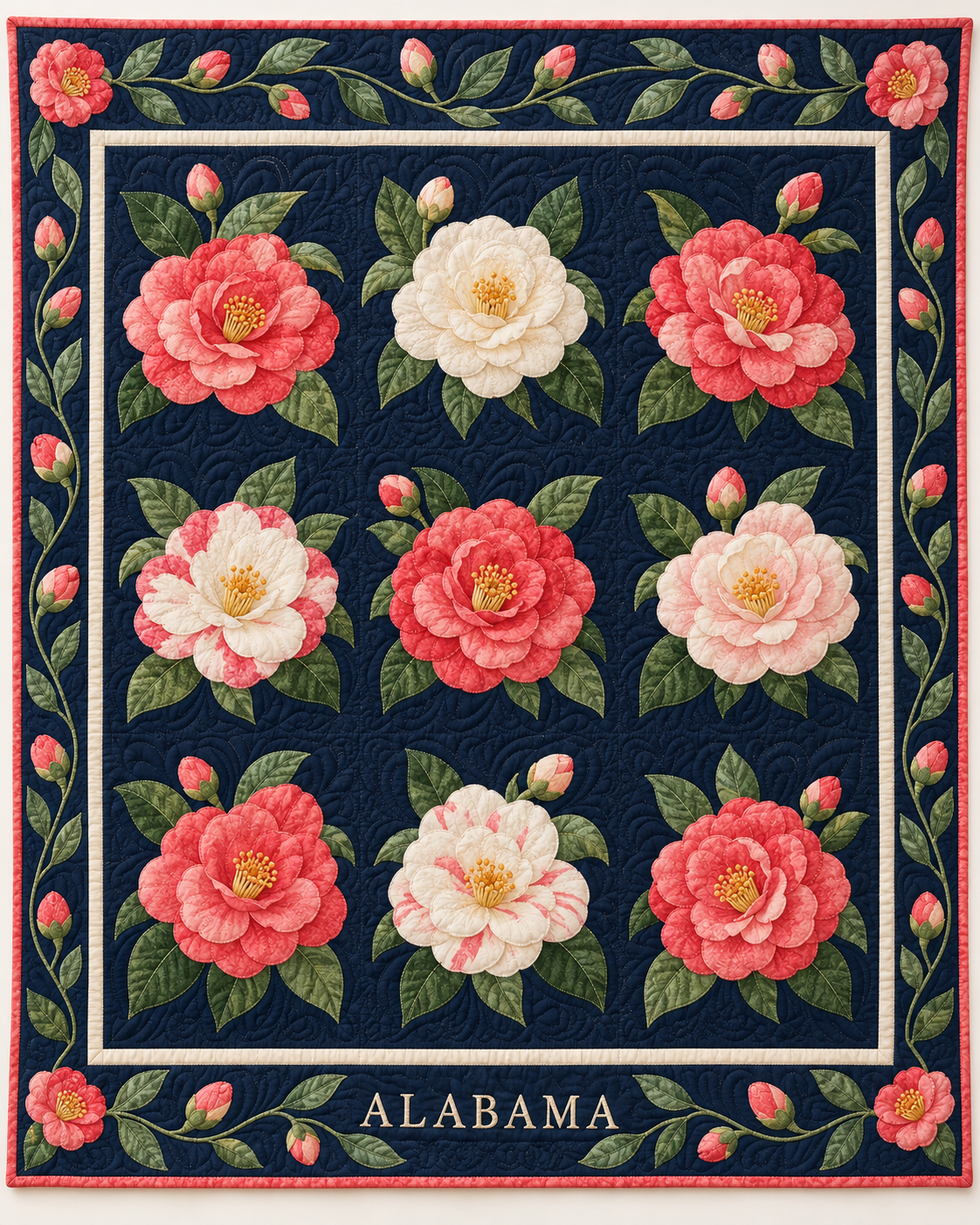 Alabama Camellia Garden quilt blanket design