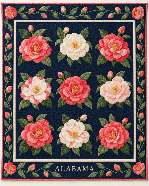 Alabama Camellia Garden quilt blanket design