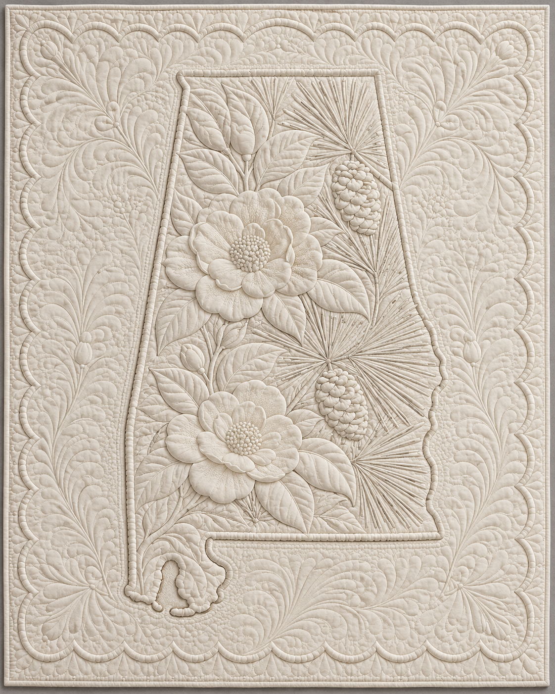 Alabama Botanical Whitework quilt blanket design
