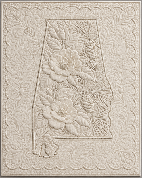 Alabama Botanical Whitework quilt blanket design