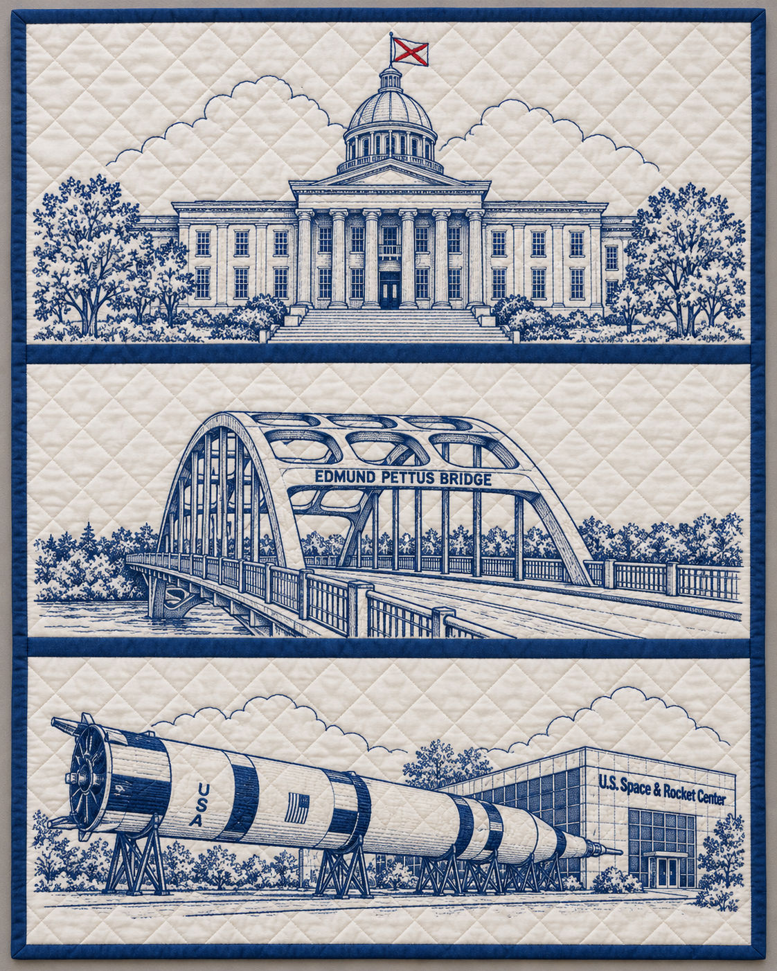 Alabama Landmark Bluework quilt blanket design