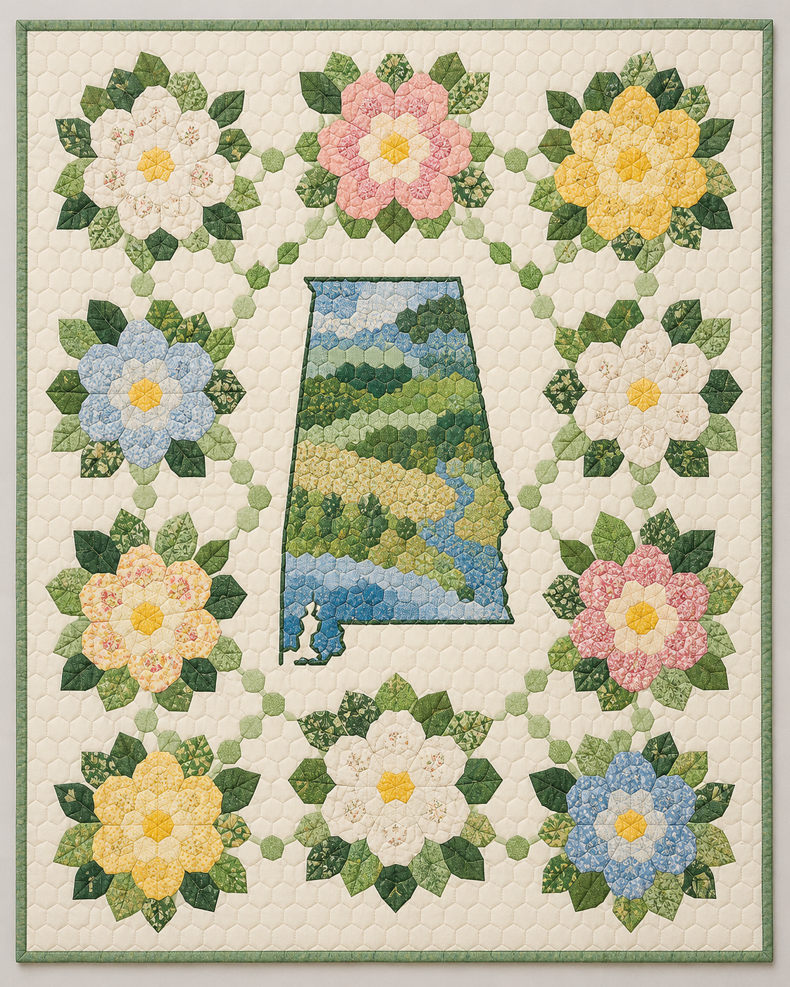 Alabama Garden Hexagons quilt blanket design