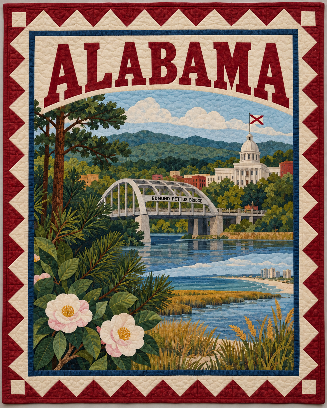 Alabama Scenic Postcard quilt blanket design