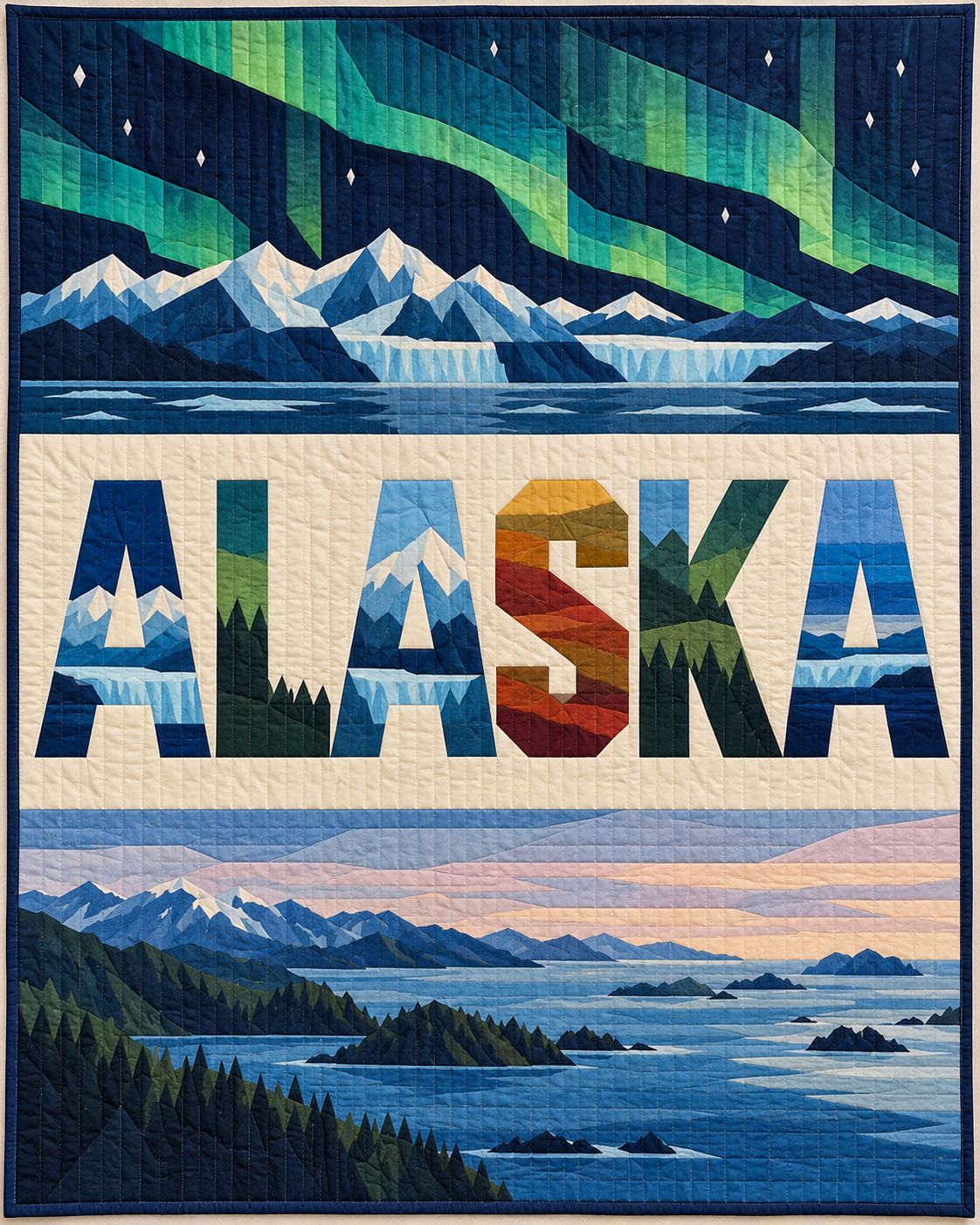 Alaska Typography Bars quilt blanket design