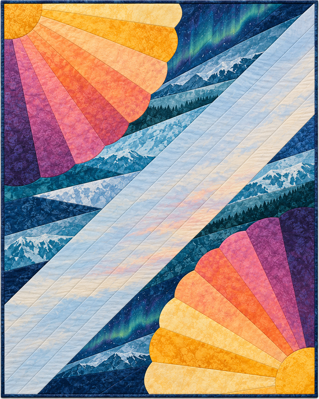 Alaska Sunrise Fans quilt blanket design