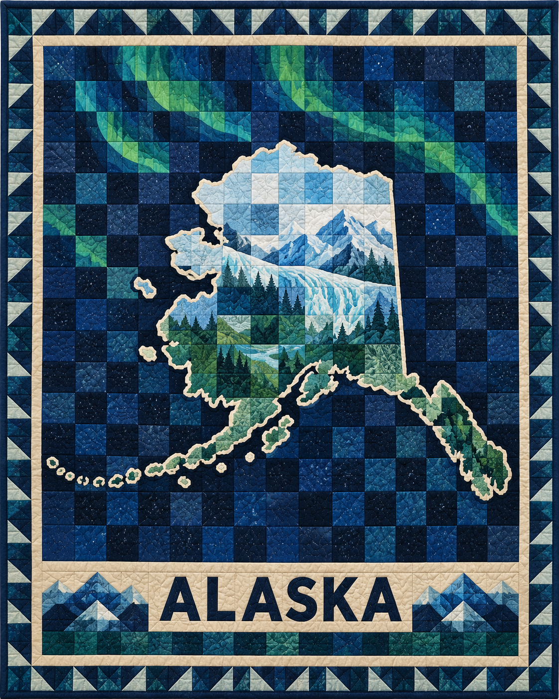 Alaska Map Mosaic quilt blanket design