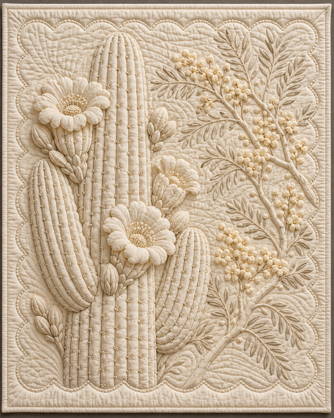 Arizona Botanical Whitework quilt blanket design