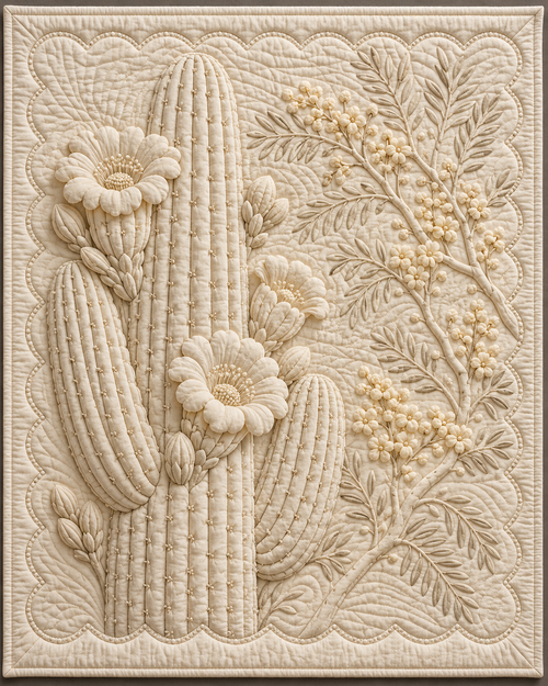 Arizona Botanical Whitework quilt blanket design